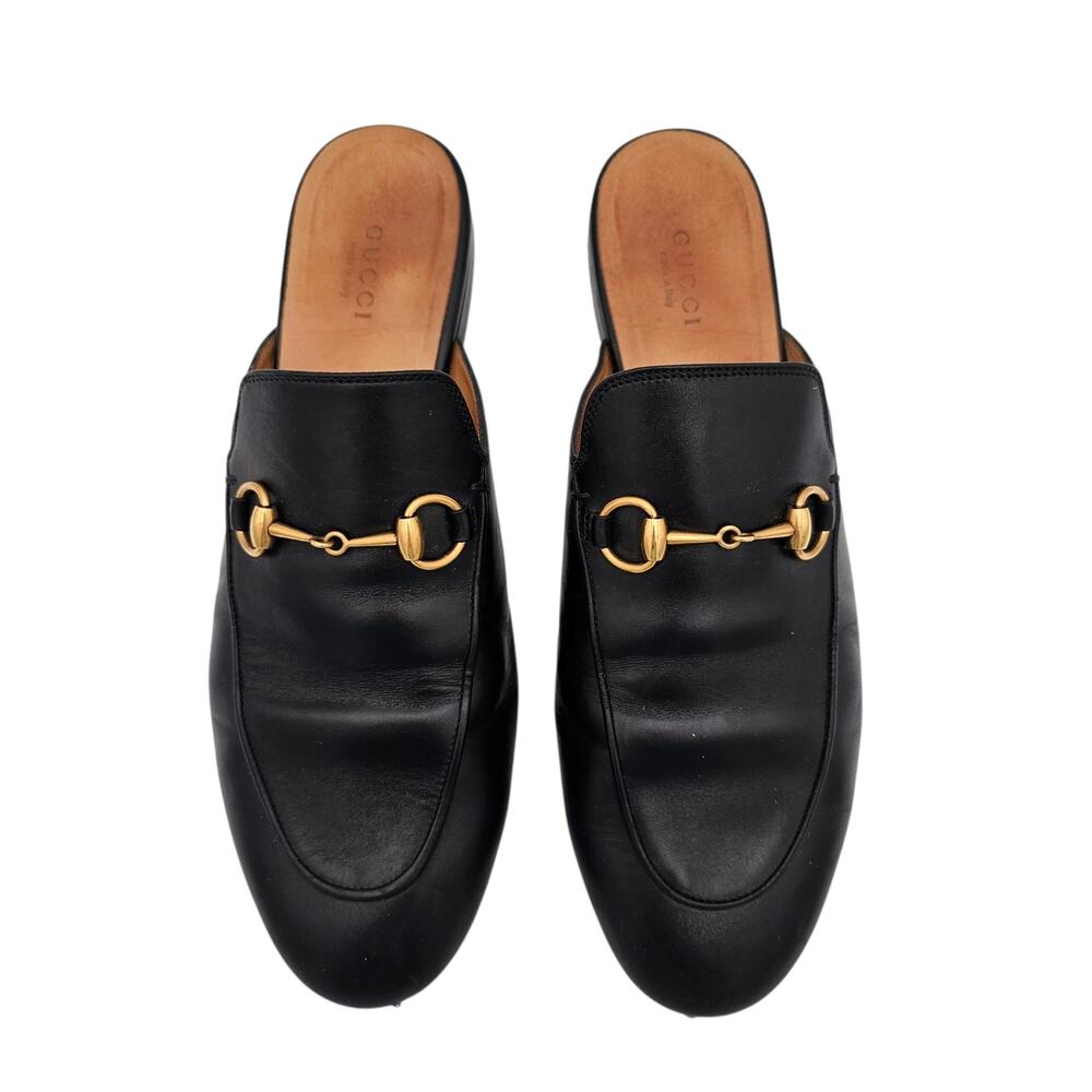 Gucci Princetown Horsebit Flat Mule Black Leather Slipper Size 38.5 US 8.5 - Picture 3 of 10
